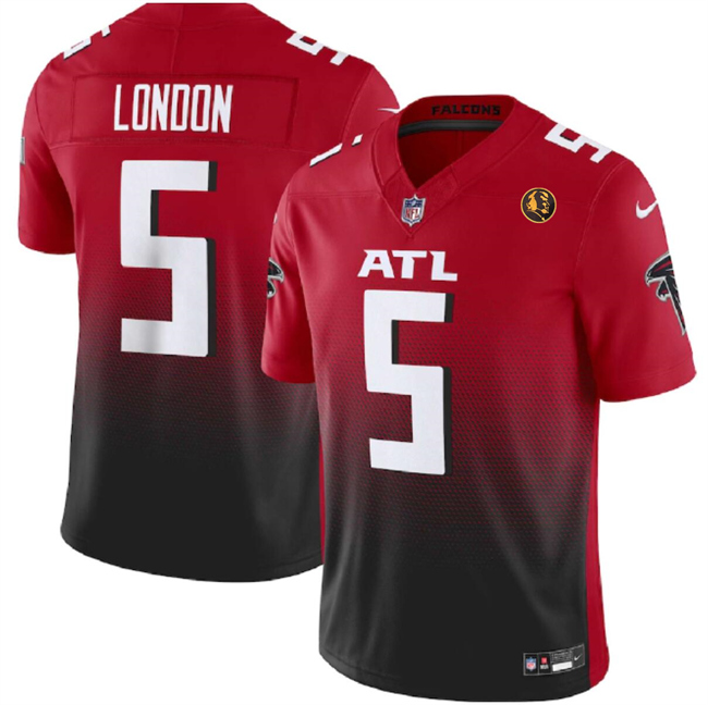 Men's Atlanta Falcons #5 Drake London Red/Black 2023 F.U.S.E. With John Madden Patch Vapor Limited Football Stitched Jersey - Click Image to Close